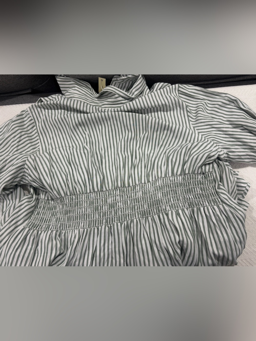 Max Studio White and Green Striped Long-Sleeve Midi Shirt Dress - Picture 8 of 9